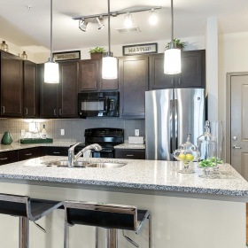 Spacious kitchens with thoughtful details a kitchen with black cabinets
